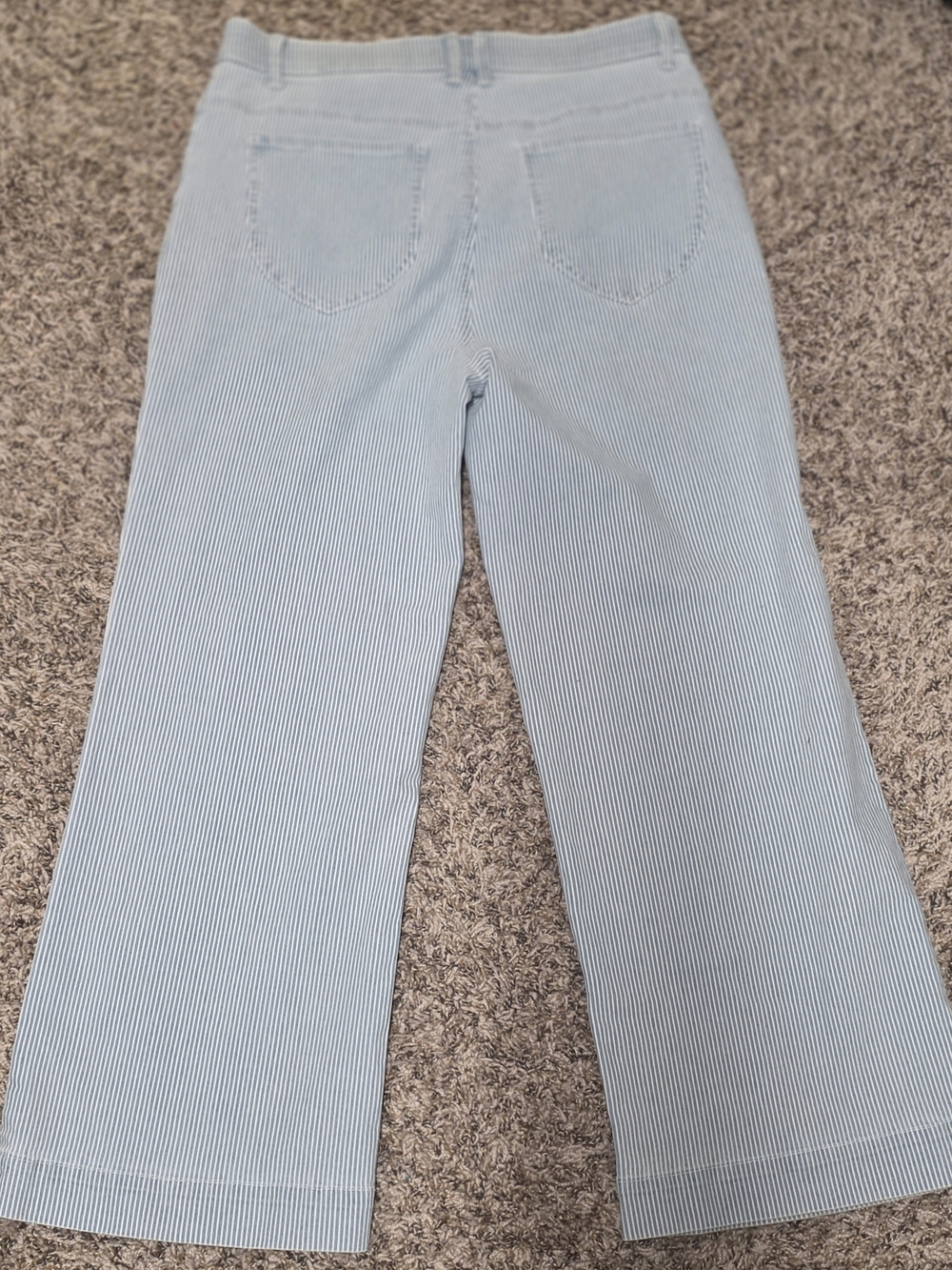 Draper James Light Blue Pinstripe Wide-Leg Jeans
